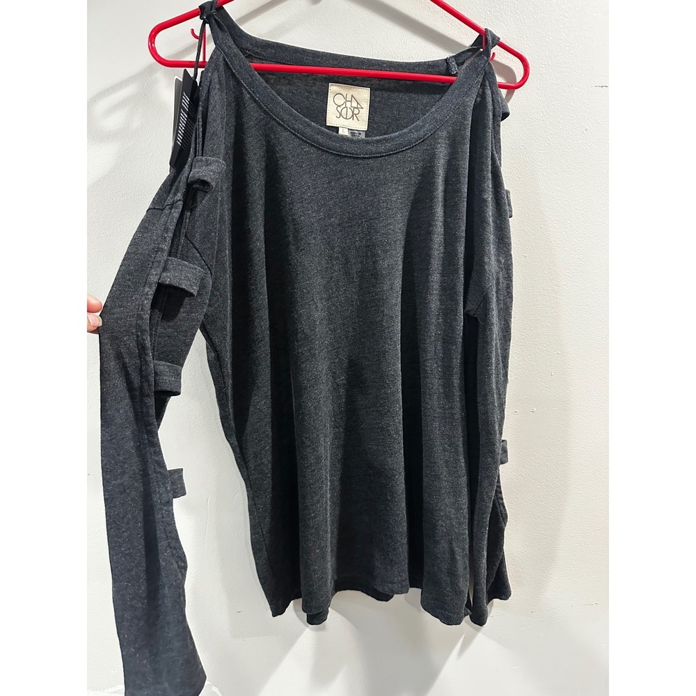 Chaser Womens Cold Shoulder Ladder Sleeve Top Black CW7901-BLK Large NWT